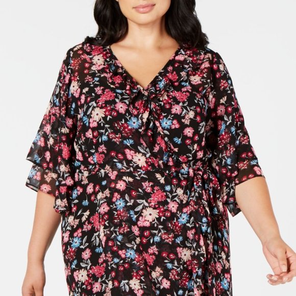 CALVIN KLEIN Plus Size Faux Wrap Dress Floral Print Size 24 - Picture 10 of 11